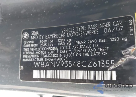 2008 BMW 535Xi from USA, damaged, VIN WBANV93548CZ61355